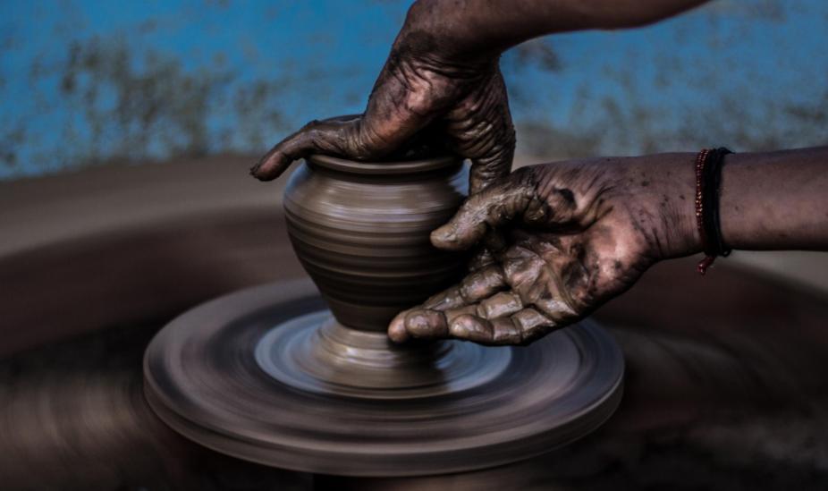 Hands Of A Potter Creative Artist Or Artisan Moulding Shaping And